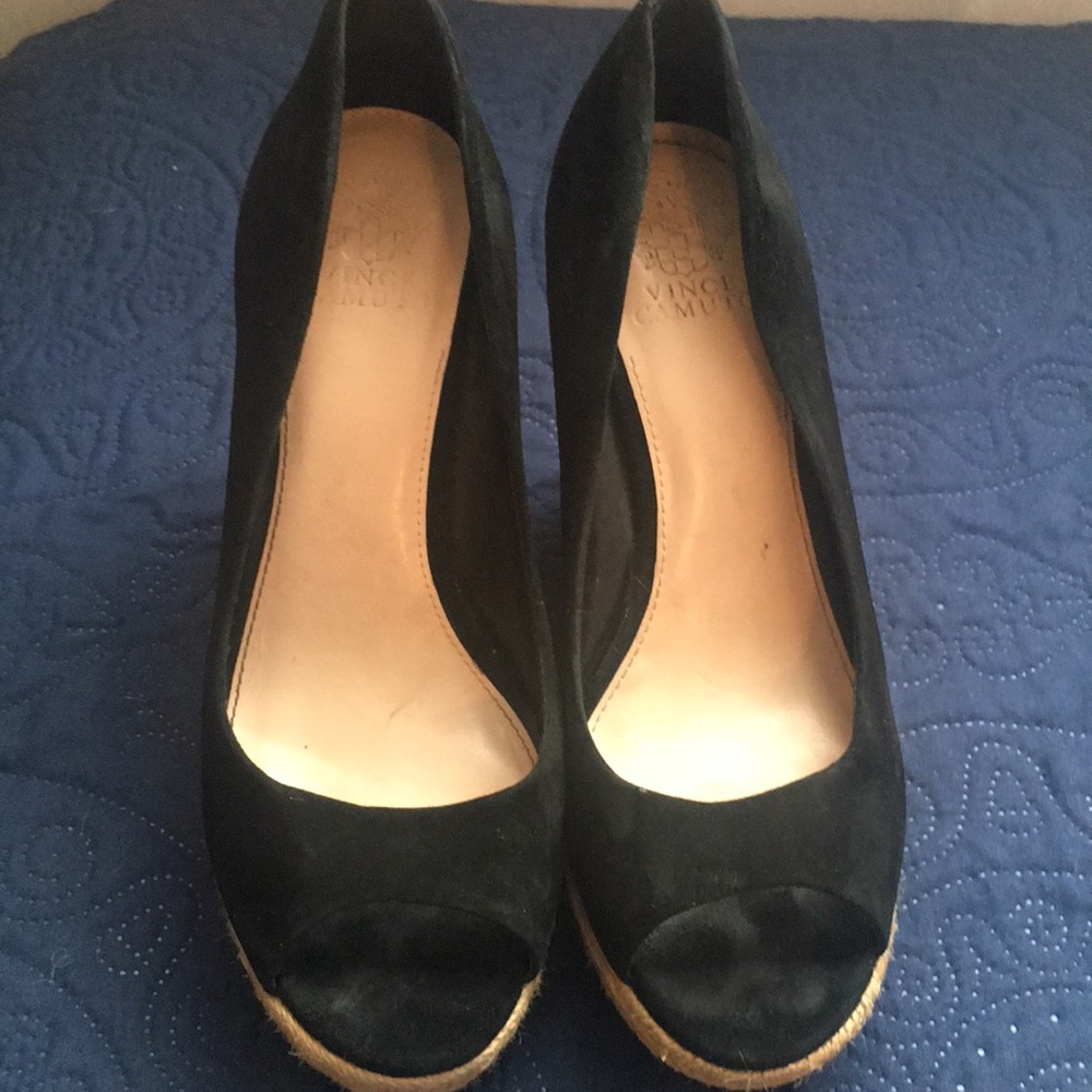 Black suede wedges